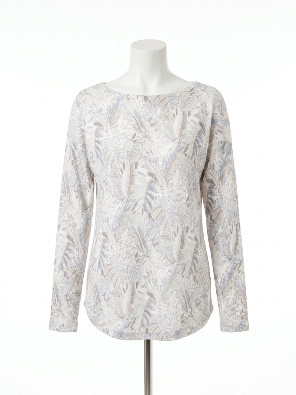 NEW CHARLIE B foliage print boat neck blouse in white